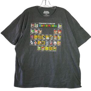 Super Mario Men's Size 3XL Periodic Table of Characters Graphic T-Shirt Gray